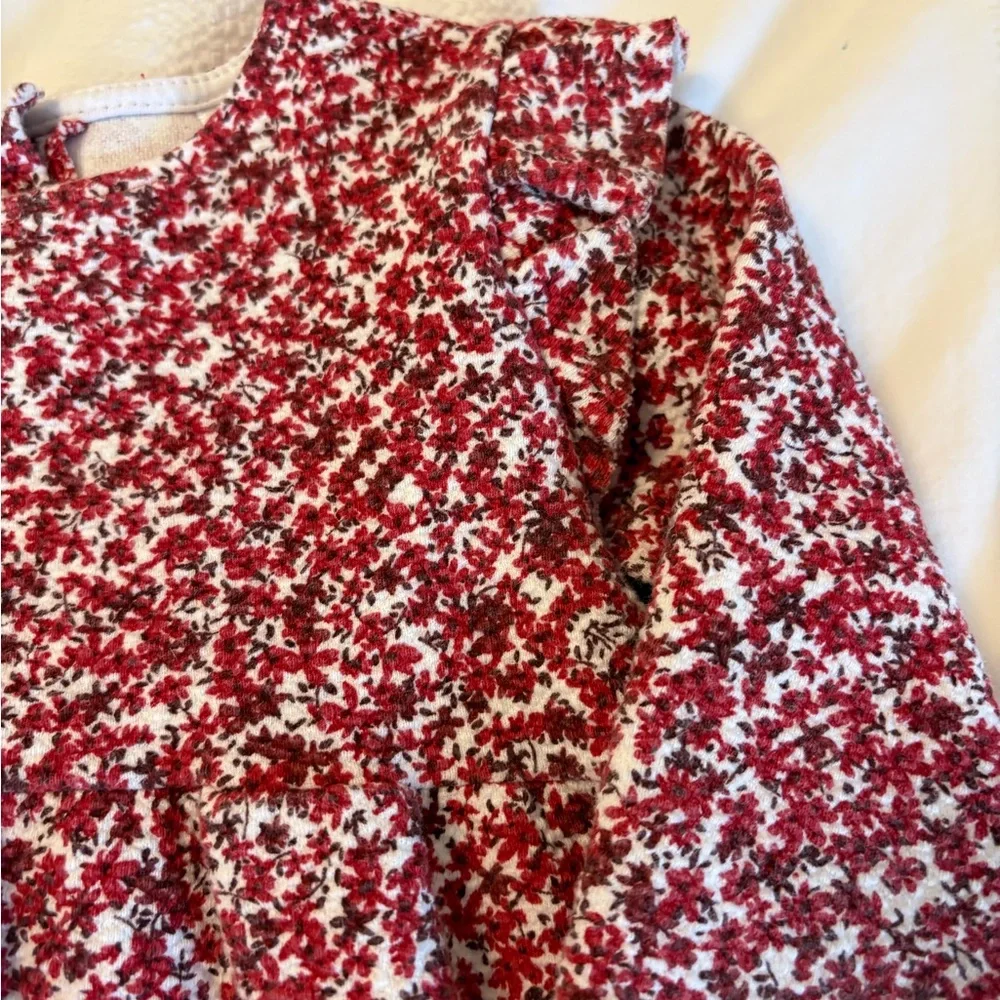 Zara Girls Red Floral Long-Sleeve Dress